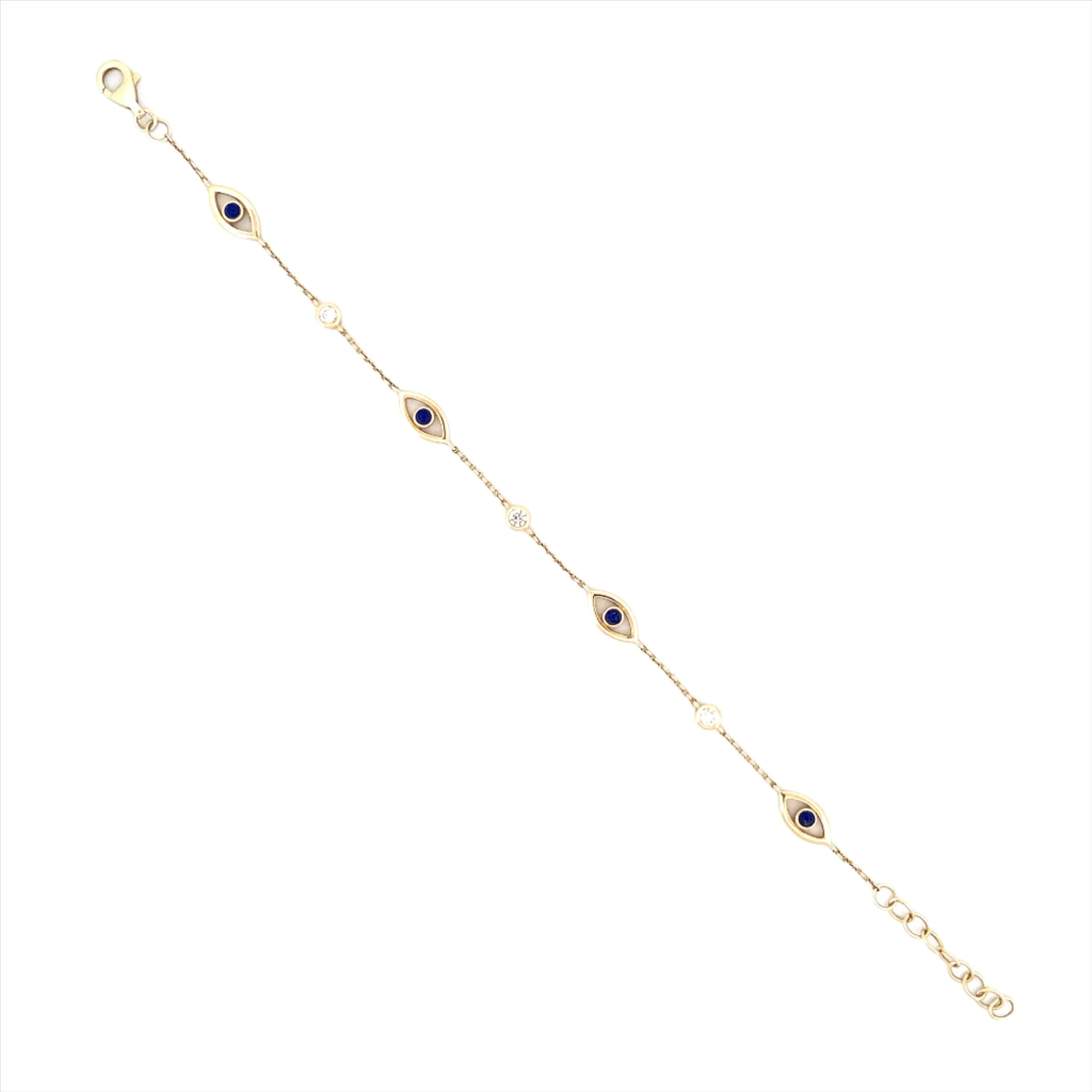 14K Gold Evil Eye and Diamond Bezel Bracelet