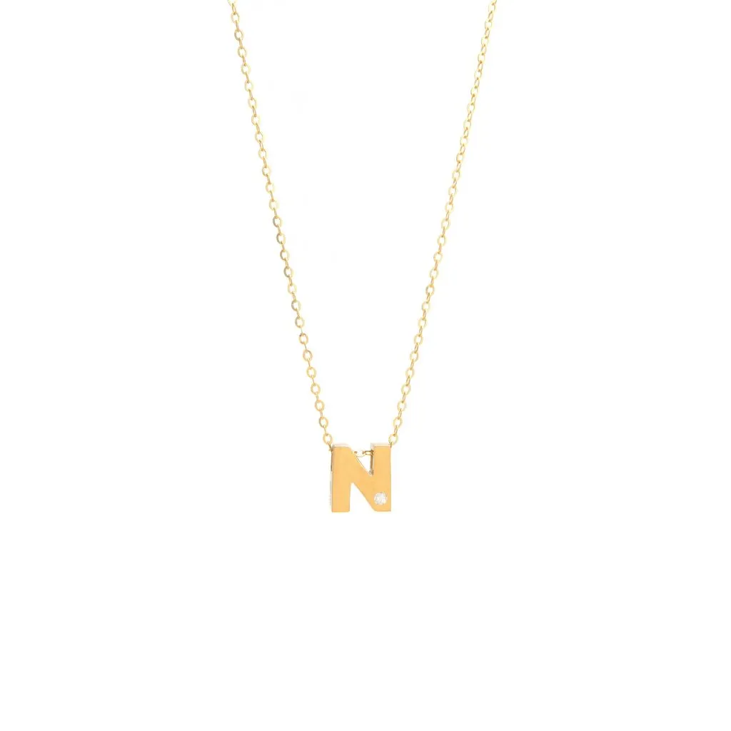 14K Gold Initial "N" Necklace (Diamond)