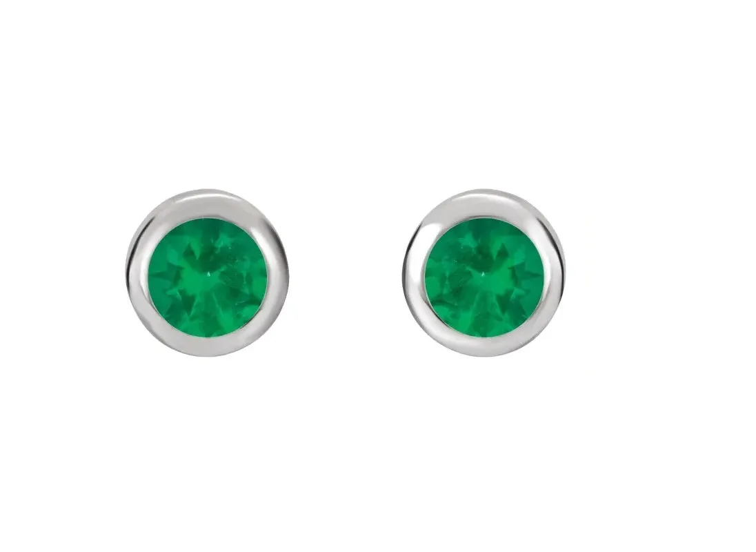 14K Gold Natural Emerald Bezel-set Stud Earrings