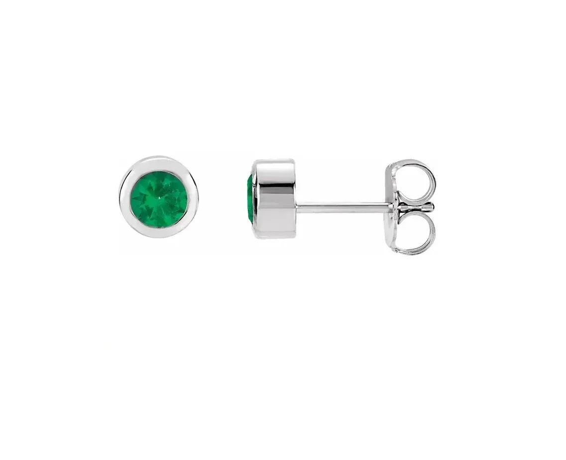 14K Gold Natural Emerald Bezel-set Stud Earrings