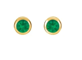 14K Gold Natural Emerald Bezel-set Stud Earrings