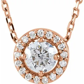 14K Rose 1/4 CTW Natural Diamond Halo-Style 16" Necklace