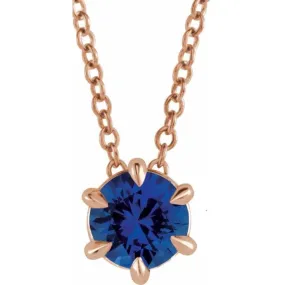 14K Rose 4 mm Lab-Grown Blue Sapphire Solitaire 16-18" Necklace