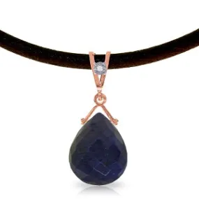 14K Solid Rose Gold & Leather Diamond/Sapphire Necklace