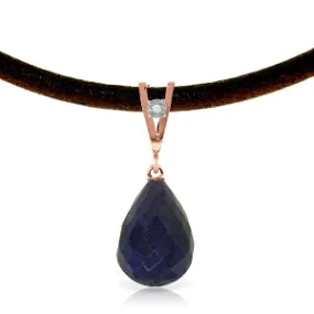 14K Solid Rose Gold & Leather Diamond/Sapphire Pear Cut Necklace