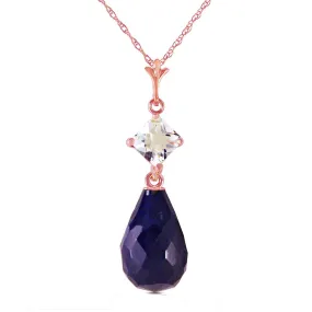 14K Solid Rose Gold Necklace w/ Rose Topaz & Sapphire