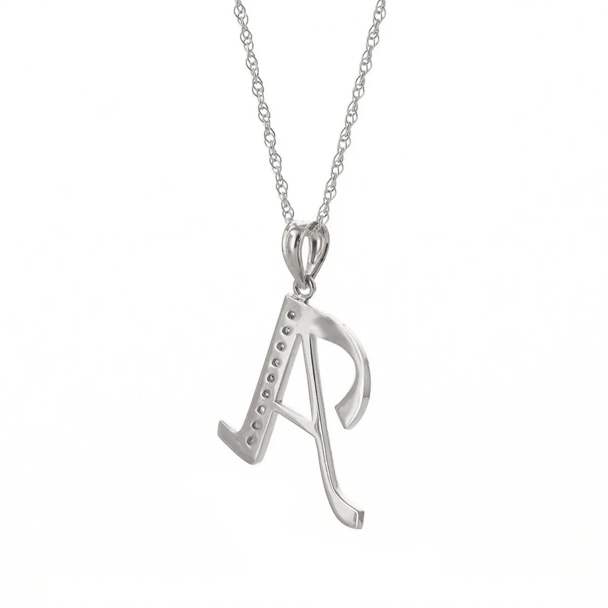 14K Solid White Gold Necklace w/ Natural Diamonds Initial 'a' Pendant