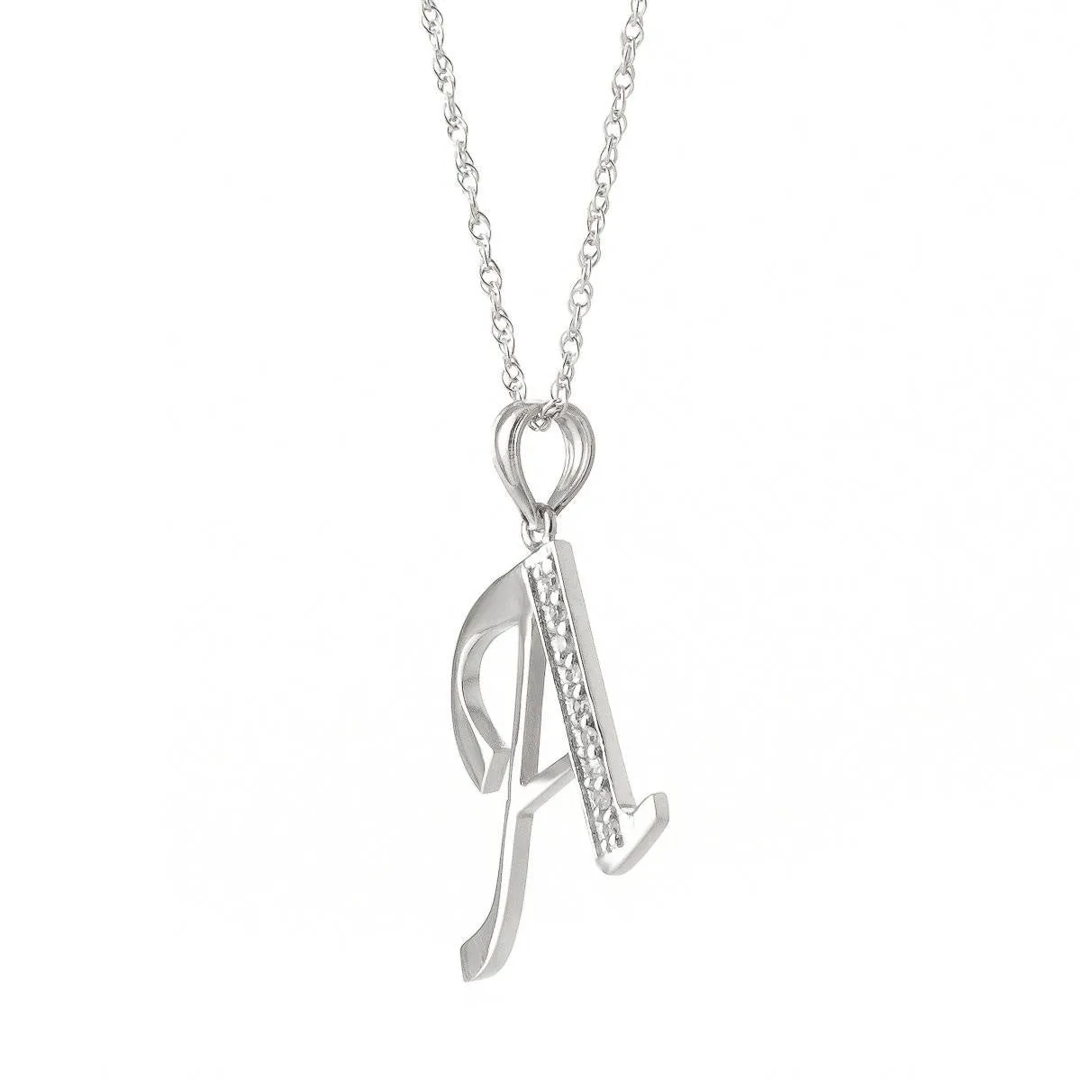 14K Solid White Gold Necklace w/ Natural Diamonds Initial 'a' Pendant