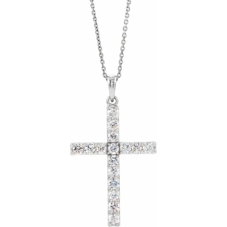 14K White 1/5 CTW Natural Diamond Cross 18" Necklace