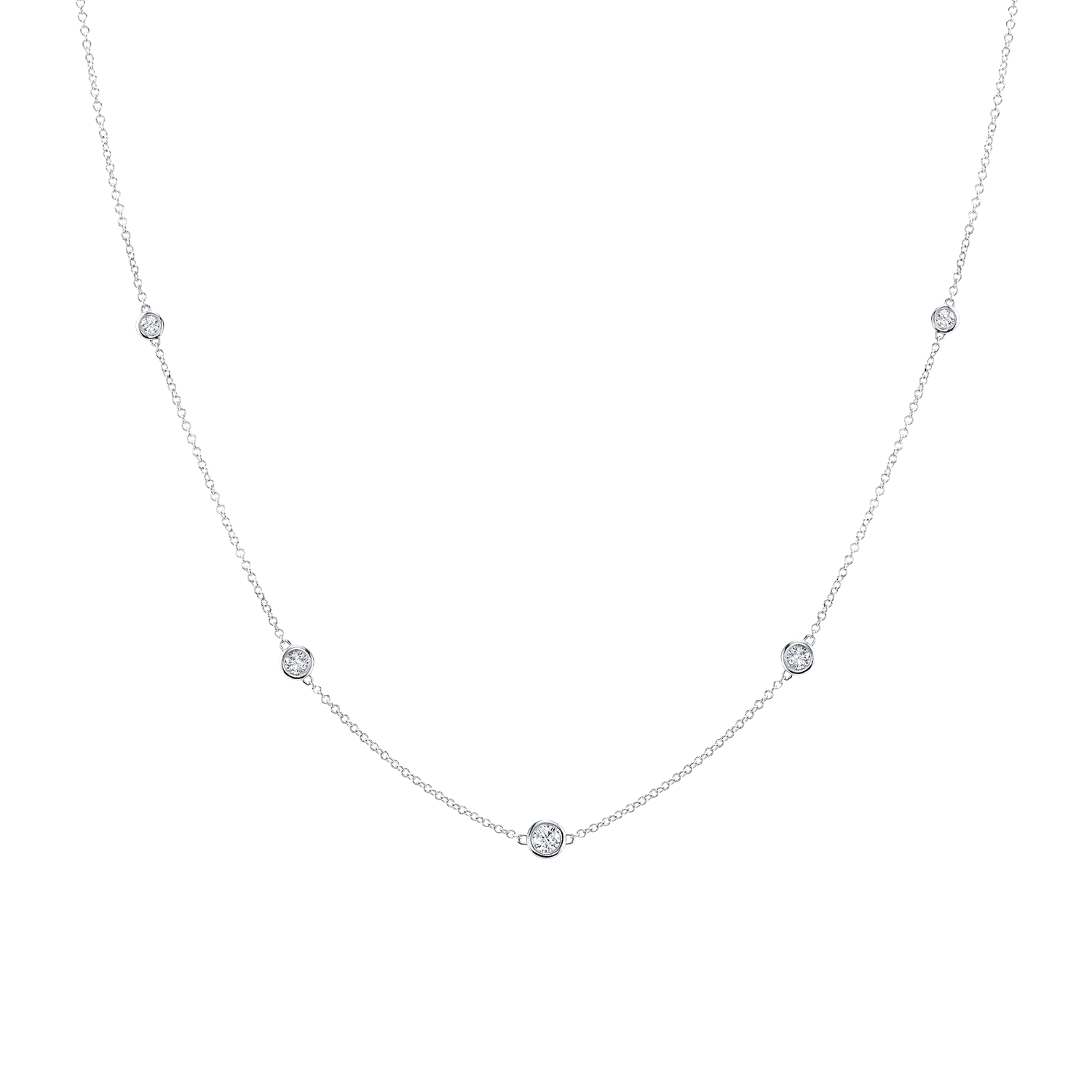 14K White Gold Bezel Set Diamond Necklace