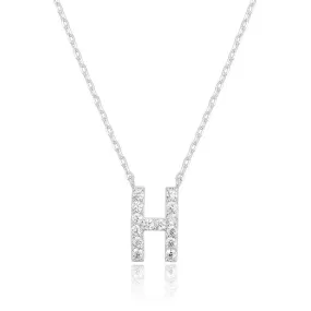 14k White Gold Created Diamond Initial H Letter Pendant Necklace Plated