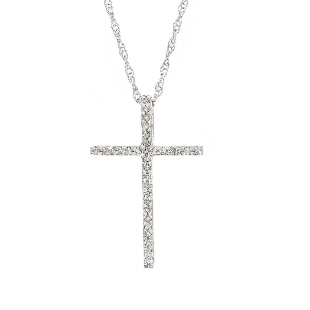 14K White Gold Cross Pendant With Diamonds