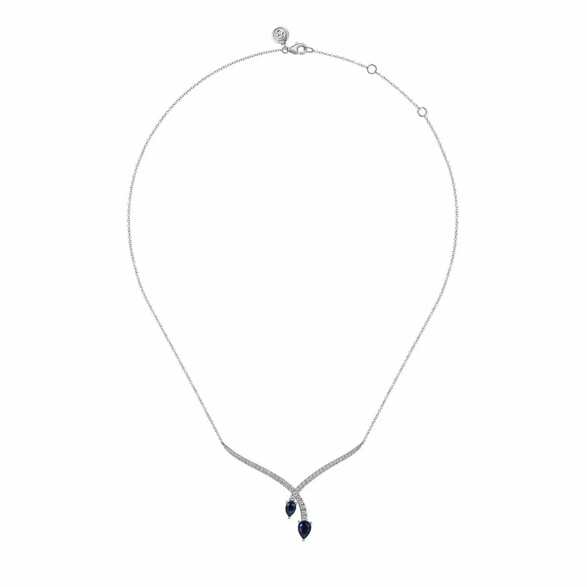 14K White Gold Diamond and Blue Sapphire Teardrop Twist Necklace - NK7251W45SA