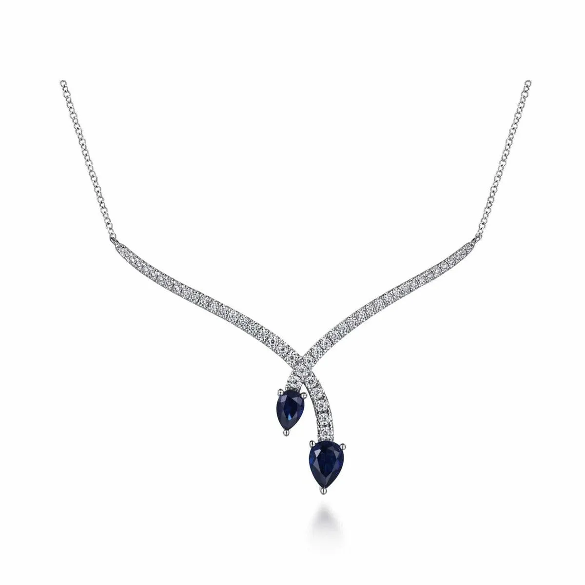 14K White Gold Diamond and Blue Sapphire Teardrop Twist Necklace - NK7251W45SA