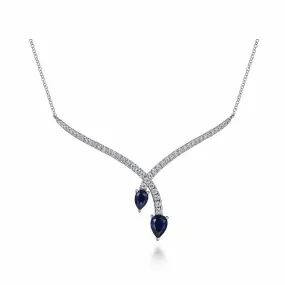 14K White Gold Diamond and Blue Sapphire Teardrop Twist Necklace - NK7251W45SA