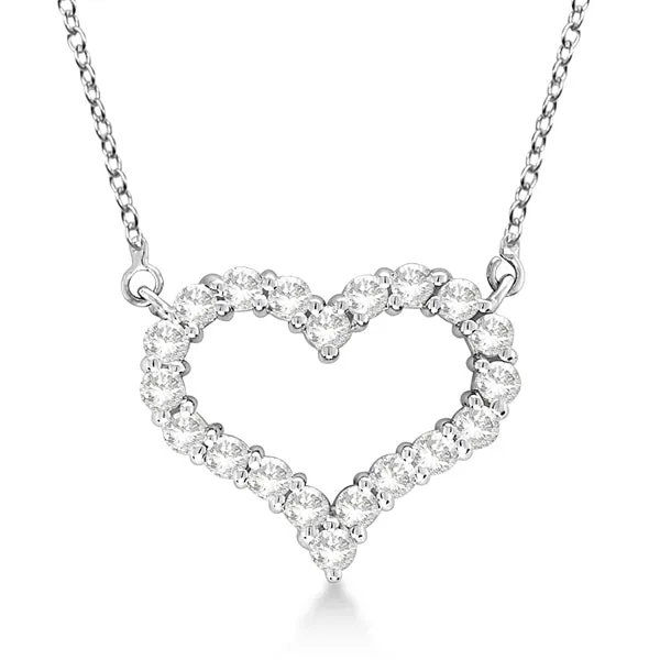 14k White Gold Diamond Open Heart Necklace, Available in Several Sizes