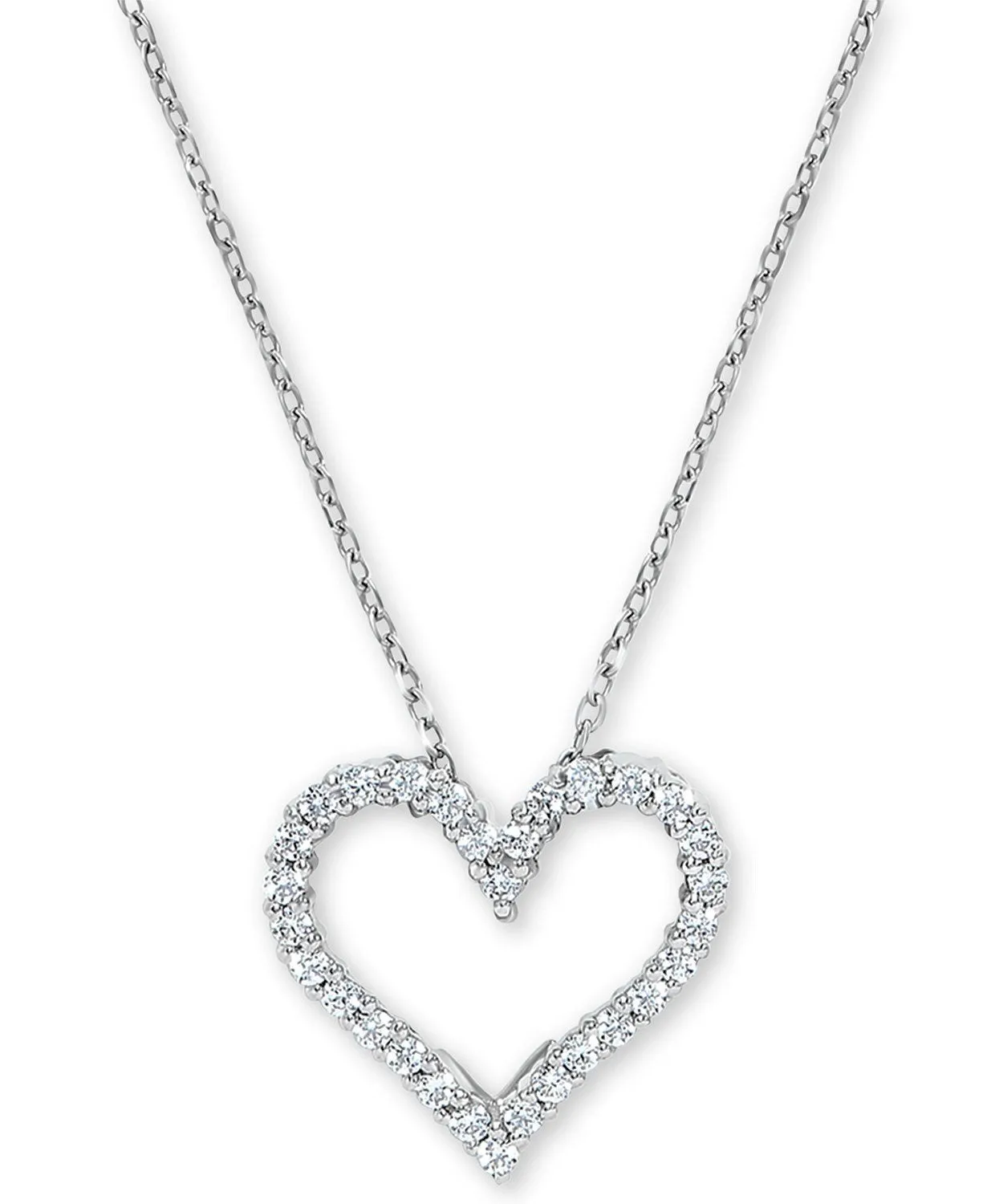 14k White Gold Diamond Open Heart Necklace, Available in Several Sizes