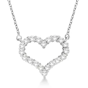 14k White Gold Diamond Open Heart Necklace, Available in Several Sizes