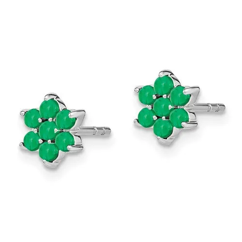 14k White Gold Emerald 7-Stone Cluster Flower Earrings