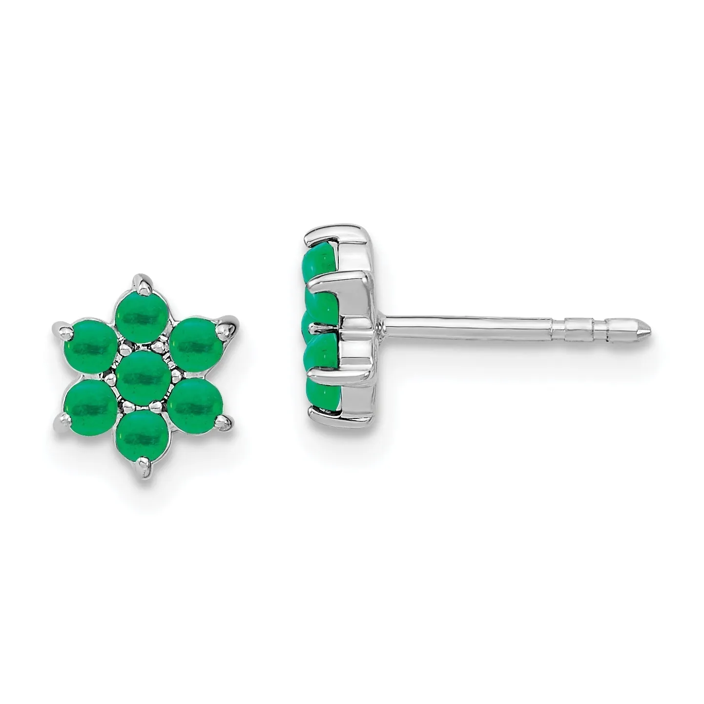 14k White Gold Emerald 7-Stone Cluster Flower Earrings