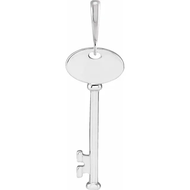 14K White Gold Engravable Key Pendant