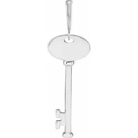 14K White Gold Engravable Key Pendant