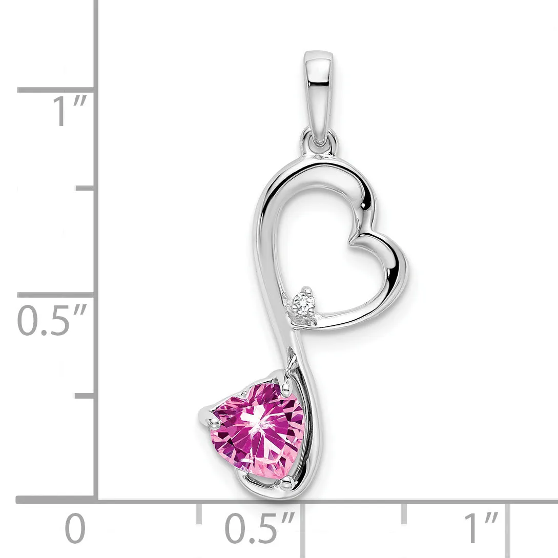 14k White Gold Pink Sapphire and Diamond Heart Pendant