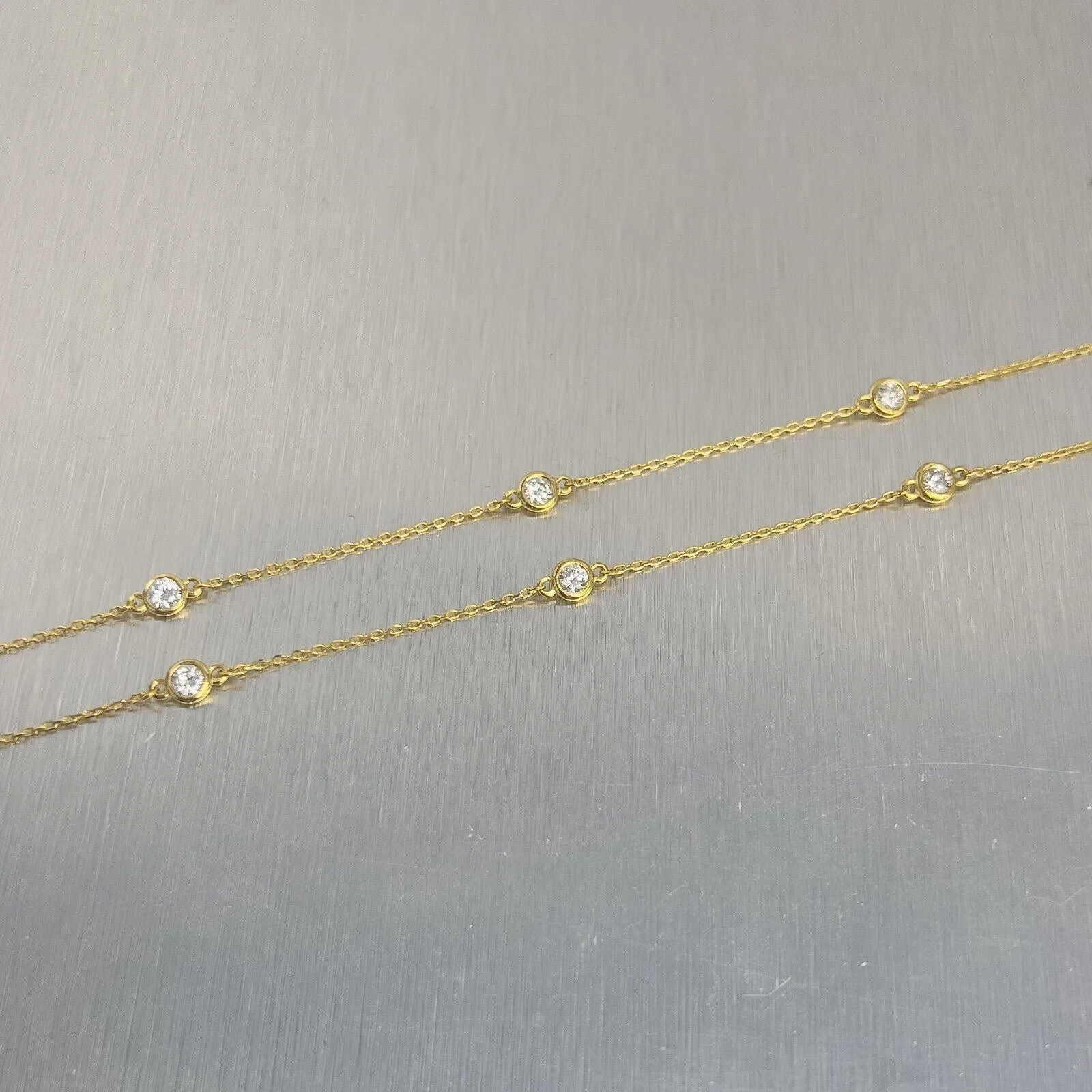 14k Yellow Gold 10 Station Diamonds by the Yard Necklace 0.46ctw 16" 2.2g