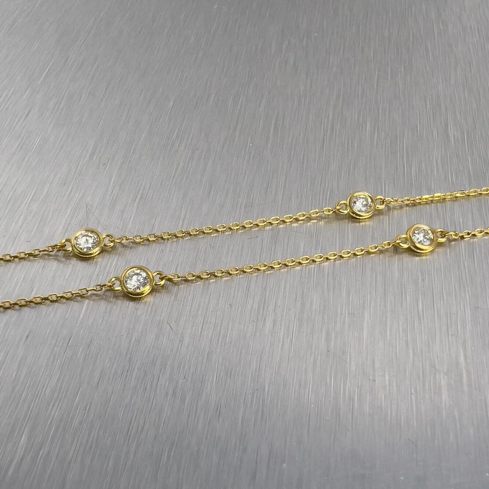 14k Yellow Gold 10 Station Diamonds by the Yard Necklace 0.46ctw 16" 2.2g