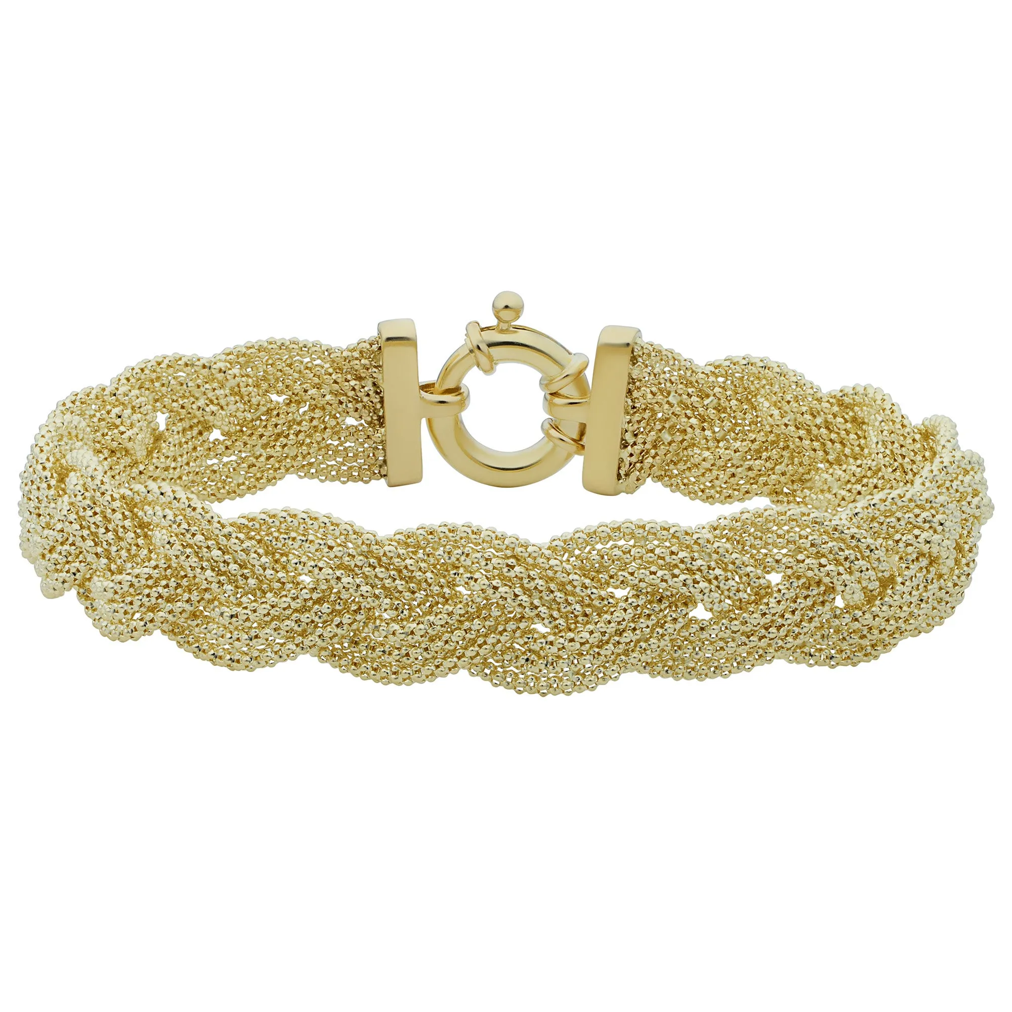 14k Yellow Gold Braided Triple Popcorn Link Womens Bracelet, 7.5"