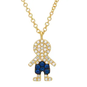 14K Yellow Gold Diamond and Blue Sapphire Boy Necklace