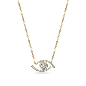 14K Yellow Gold Diamond Eye Necklace