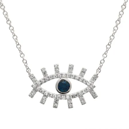 14K Yellow Gold Diamond   Sapphire Evil Eye Eyelash Necklace