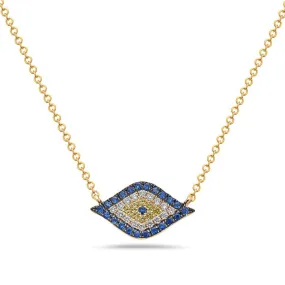 14K Yellow Gold Eye Rainbow Sapphires Necklace