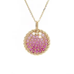 14K Yellow Gold Round Pave Pink/White Sapphire Necklace