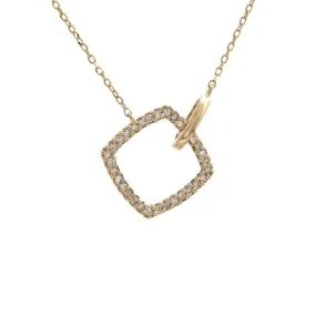 14K Yellow Gold Square Single Micro Pave Diamond Necklace