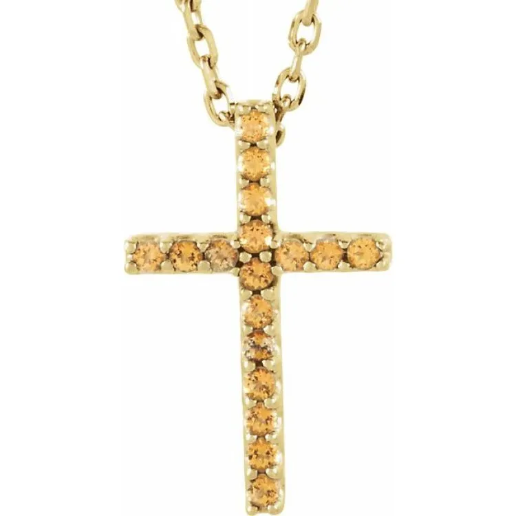 14K Yellow Natural Yellow Sapphire Petite Cross 16" Necklace