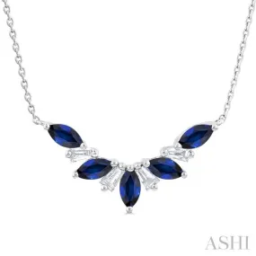 1/6 ctw Marquise Cut 5X3MM Sapphire and Baguette Cut Diamond Precious Gemstone Necklace in 14K White Gold