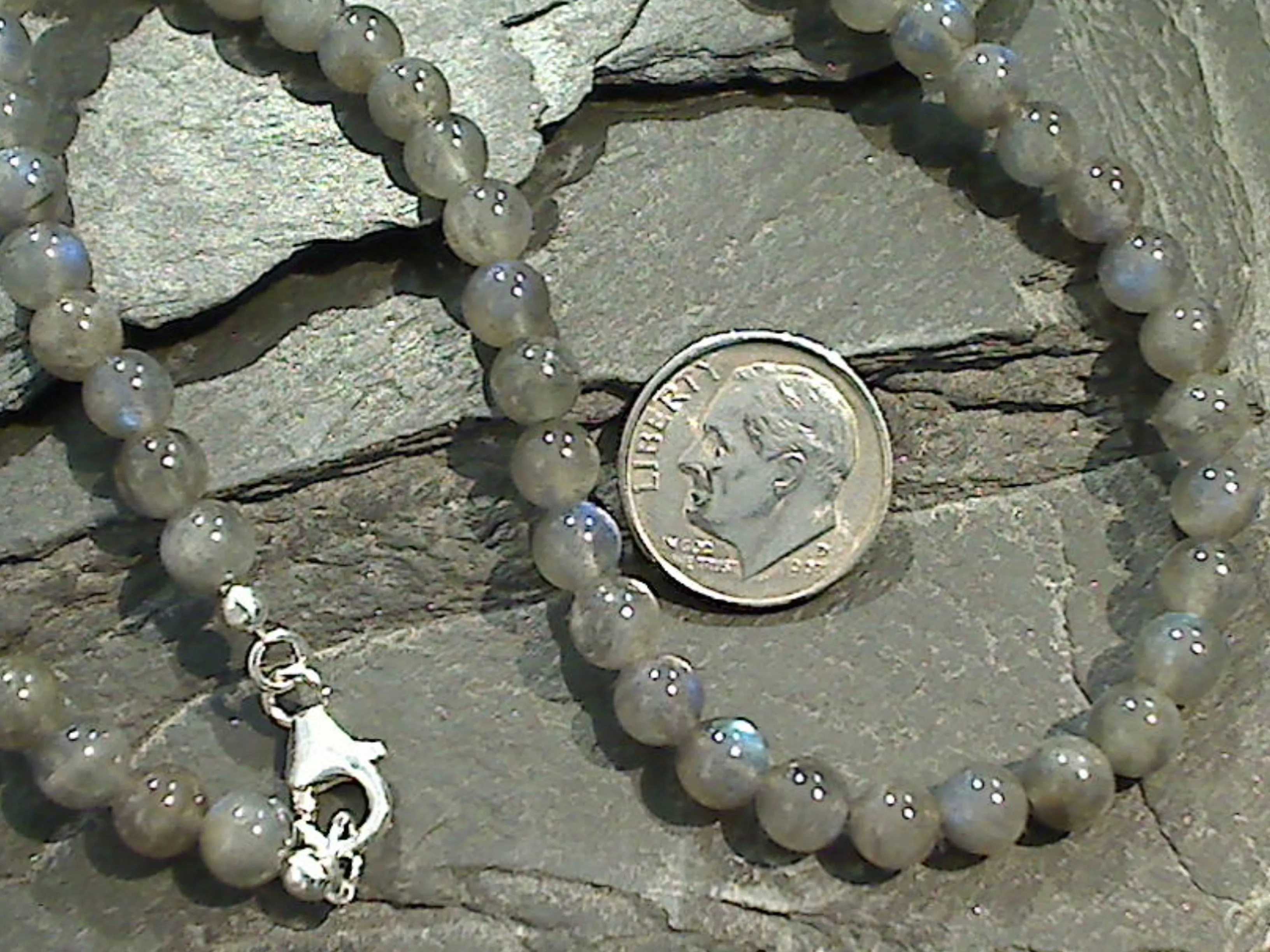 16" Labradorite 5MM Necklace, Sterling Silver Clasp