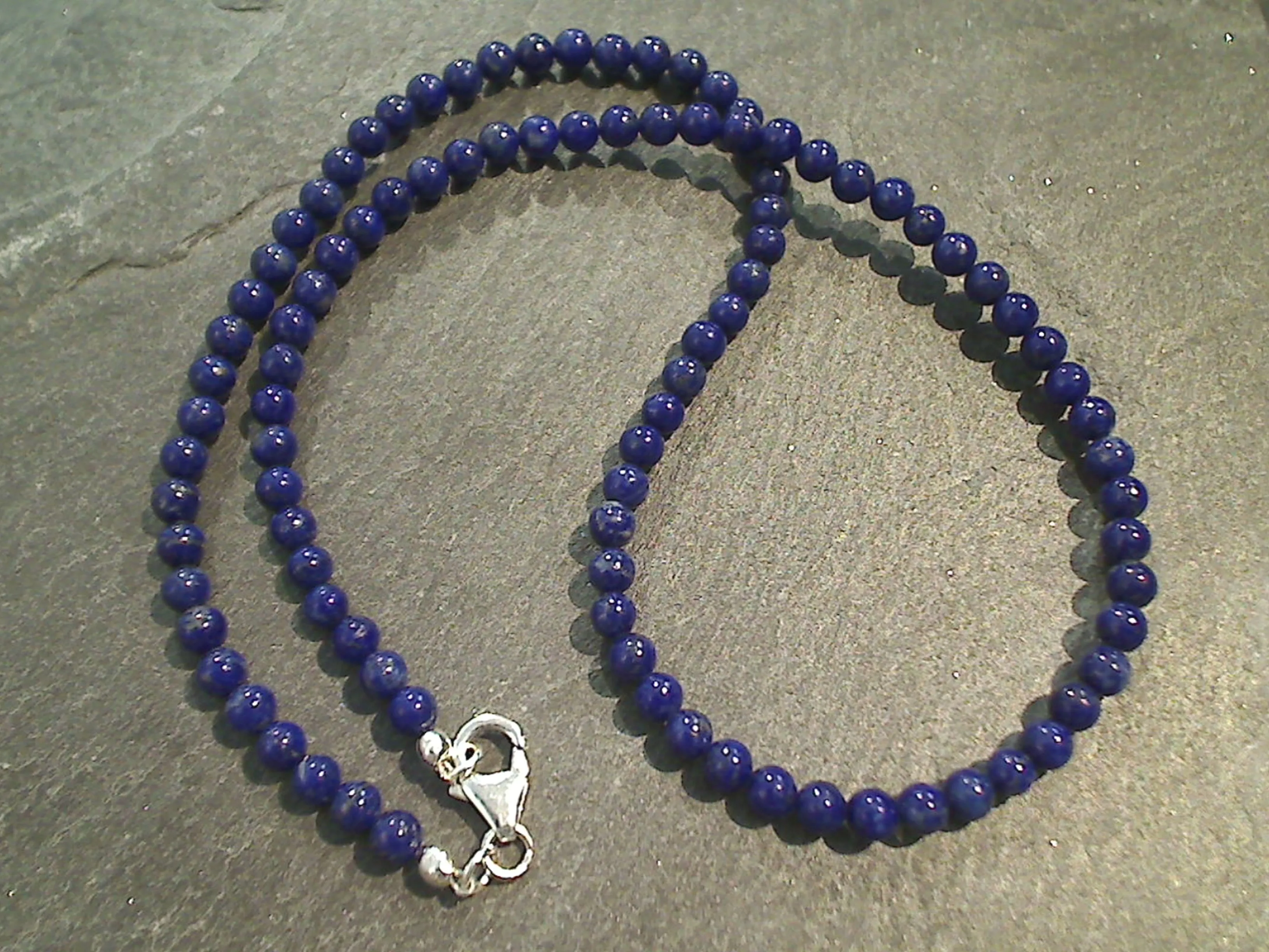 16" Lapis Lazuli, Sterling Silver 4MM Necklace