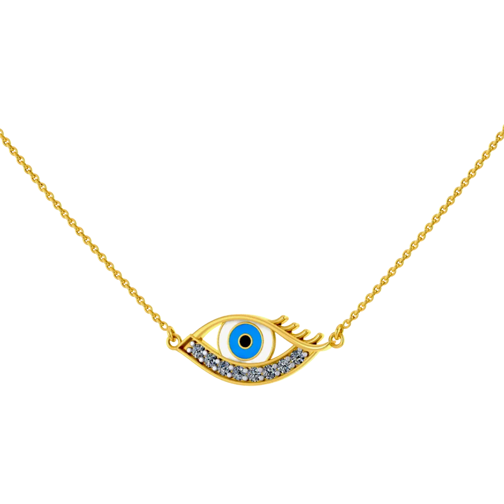 18 K Peacock Eye Themed Diamond And Gold Necklace