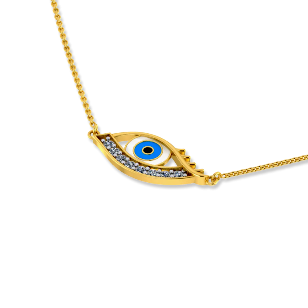 18 K Peacock Eye Themed Diamond And Gold Necklace