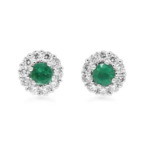 18ct White Gold Emerald Cluster Stud Earrings