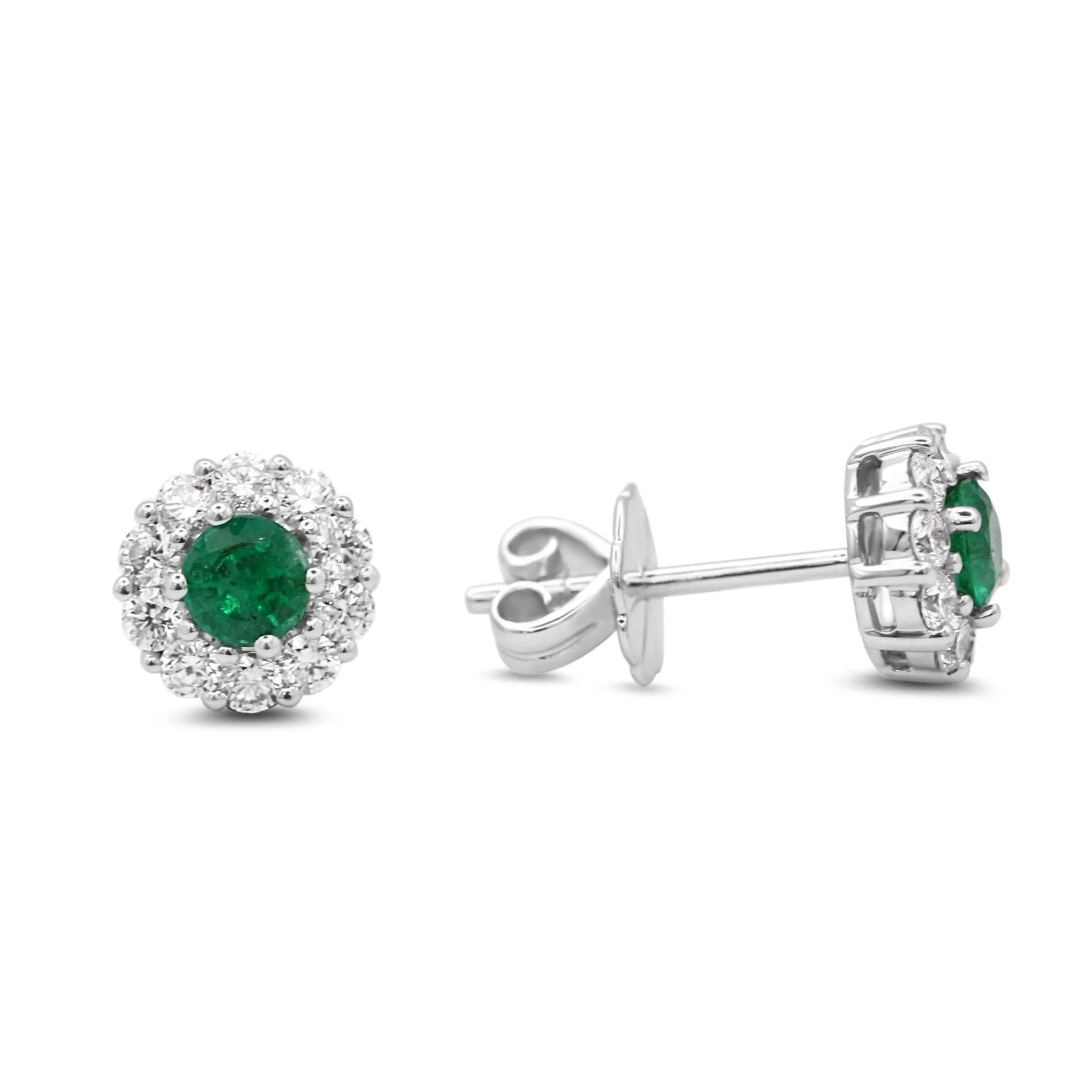 18ct White Gold Emerald Cluster Stud Earrings