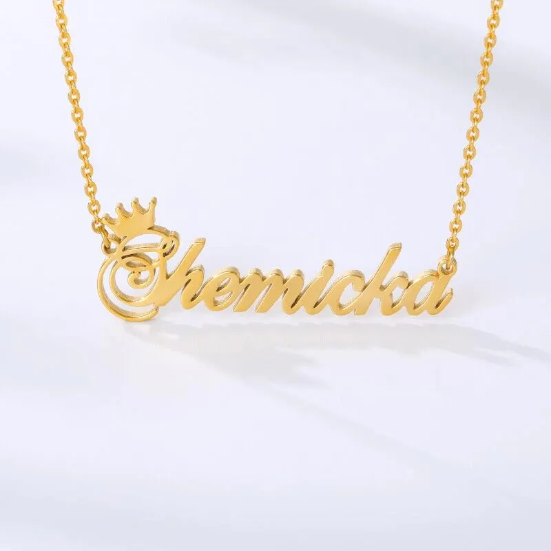 18k Gold Plated Custom Name Necklace With Crown-Christmas Gifts For Women