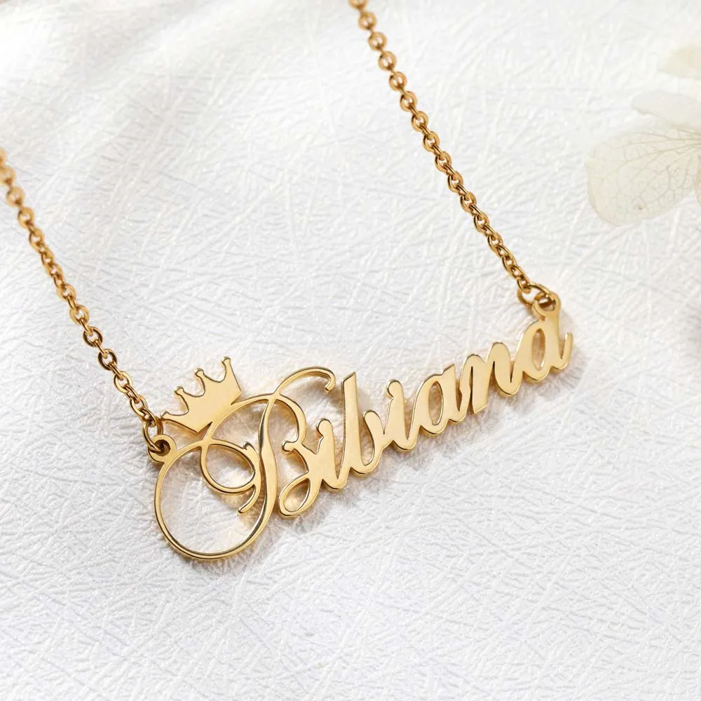 18k Gold Plated Custom Name Necklace With Crown-Christmas Gifts For Women