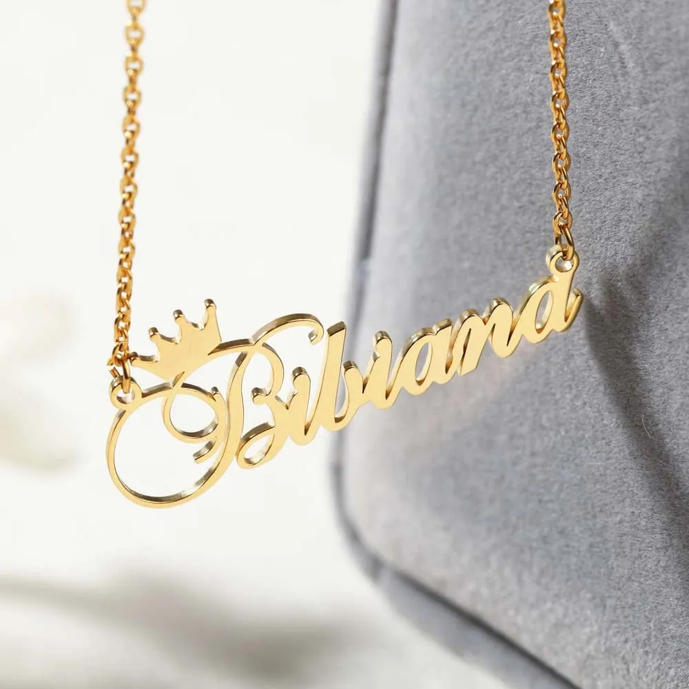 18k Gold Plated Custom Name Necklace With Crown-Christmas Gifts For Women