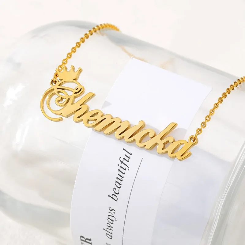 18k Gold Plated Custom Name Necklace With Crown-Christmas Gifts For Women