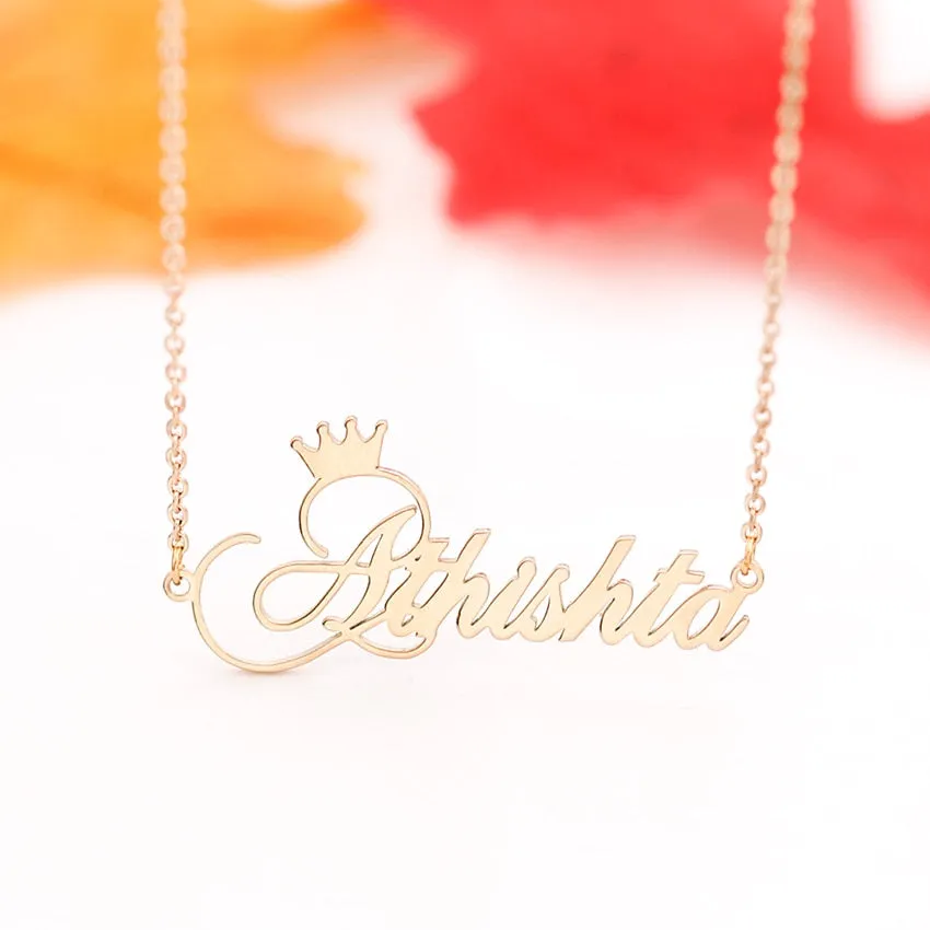 18k Gold Plated Custom Name Necklace With Crown-Christmas Gifts For Women