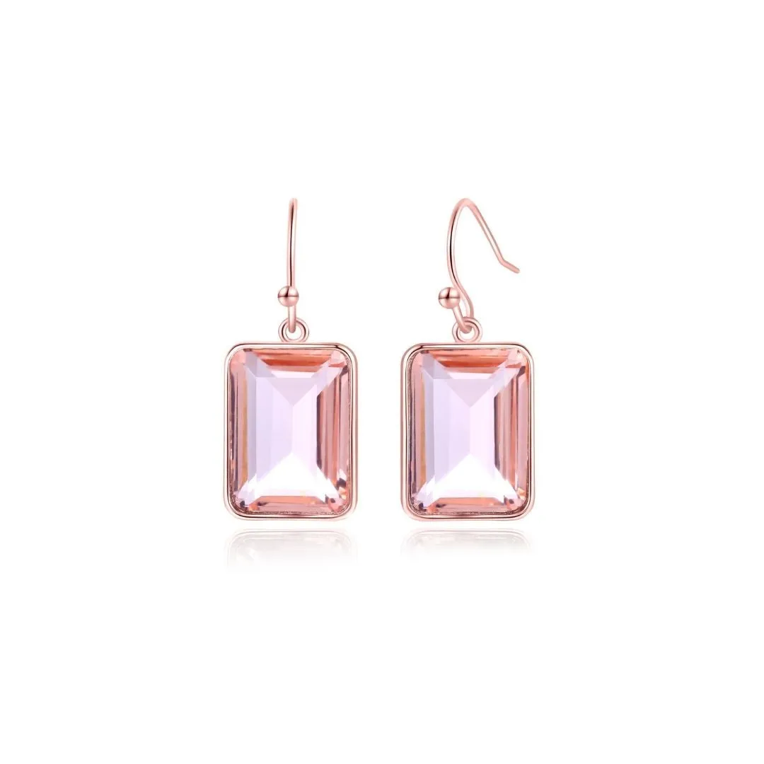 18K Gold Plated Emerald Cut Gemstone Drop Earrings